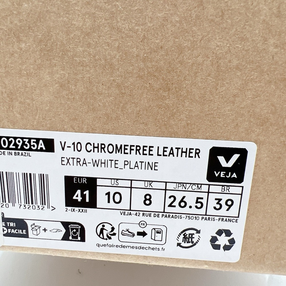 Veja V-10 Womens Fashion Sneakers Chromefree White Platine Leather Lace Up US 10 - Picture 14 of 14